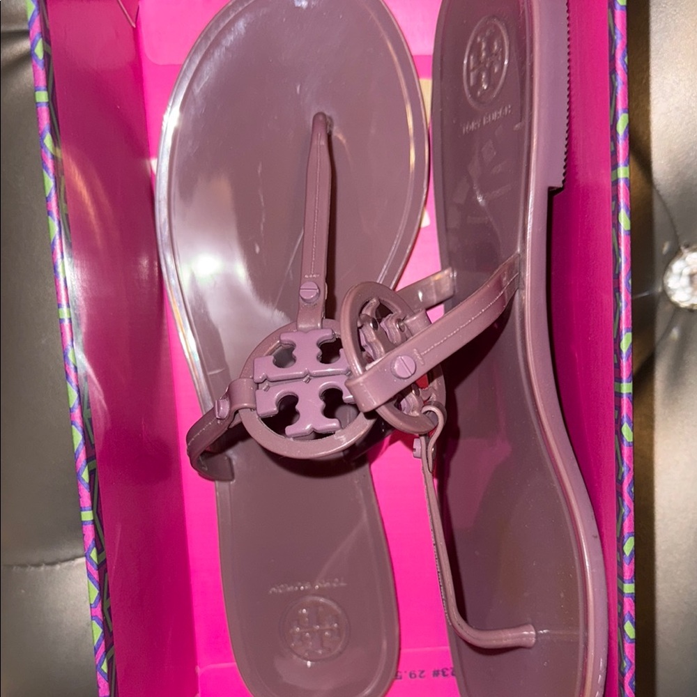 Tory Burch Purple Sandals with Medallion Logo